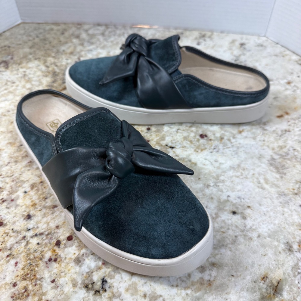 Spenco Bow Mule Sneakers Womens 8 Green Suede Platform Comfort Slip On Shoes